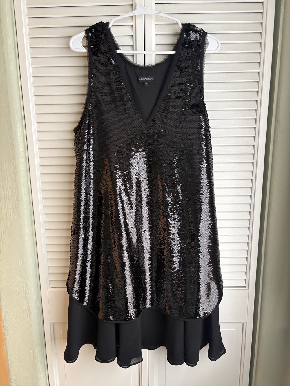 Emporio Armani Black Sequin V-Neck Sleeveless Dress